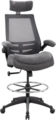 Miniatura 9 de Silla de oficina alta ergonómica de 400 libras para escritorio de pie ajustable con brazos abatibles, reposacabezas (con reposapiés, negro)