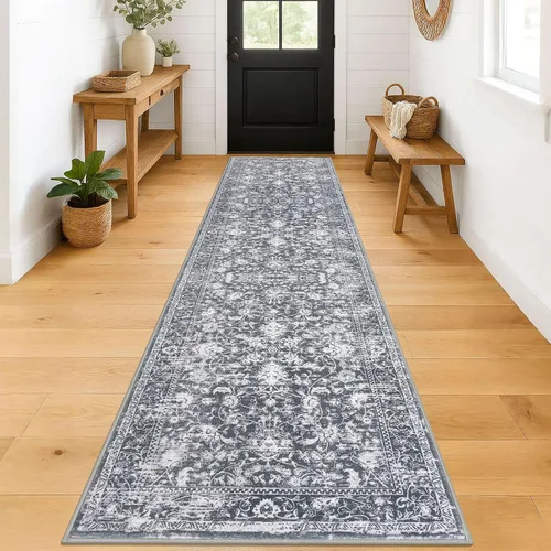 Miniatura 28 de KILOCOCO Alfombra lavable de 2 x 3 para entrada, estampado floral vintage, suave, antideslizante, azul, alfombras de cocina, tapete