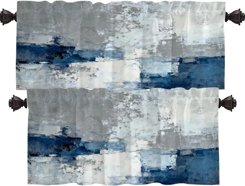 Miniatura 178 de Shrahala Beige and Orange Abstract Art Brushstrokes Blackout Curtain Tiers, Abstract Oil Paint Kitchen Valance Light Blocking Tier Drapes with Rod