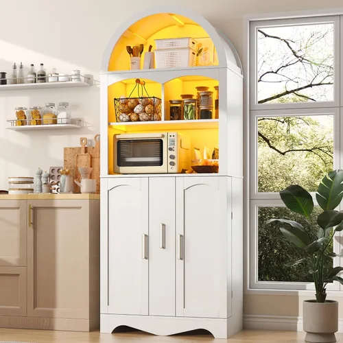 Miniatura 13 de kepptory Gabinete de almacenamiento de despensa de cocina de 72 pulgadas de alto, armario de bar independiente con luz LED RGB, aparador de cocina
