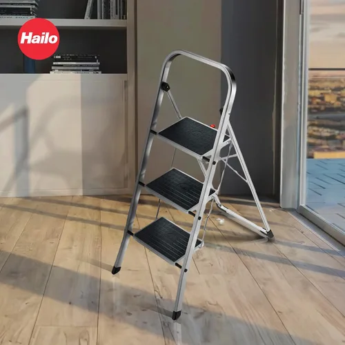 Miniatura 2 de Hailo K60 StandardLine Escalón plegable de aluminio Tres escalones grandes con alfombrillas antideslizantes Mecanismo de seguridad plegable