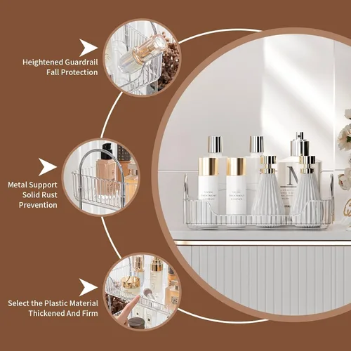 Miniatura 3 de Bandeja organizadora transparente para tocador, 1 nivel para encimera de baño, cuidado de la piel y maquillaje, artículos de tocador, lociones