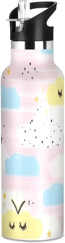 Cartoon Cute Pastel Clouds BPA-Free Leak Proof Insulated Water Bottle with Straw Double-Wall Vacuum Insulation for Sports, Travel, and School