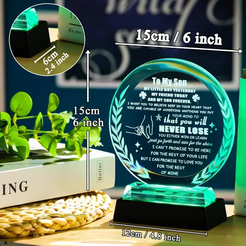 Miniatura 4 de Regalos para hijo de mamá, papá a mi hijo, regalos de placa de cristal con base colorida, regalos de cristal significativos para adultos, hijo