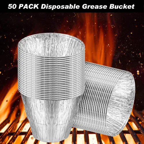 Miniatura 3 de meekoo Bandeja de revestimiento de cubo de grasa, 50 piezas de papel de aluminio, accesorios de parrilla para atrapar grasa, plateado, desechable