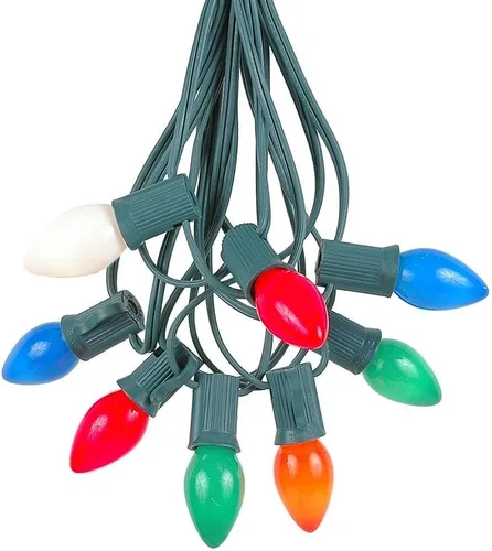 Miniatura 10 de Novelty Lights C7 - Juego de luces navideñas de cerámica amarilla, tira de luces para interiores y exteriores, bombillas opacas, cable verde, 25