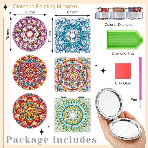 Miniatura 2 de Hsei 6 piezas de espejo de pintura de diamante portátil DIY cristal kit de pintura de diamante para el hogar, oficina, pared, decoración de Navidad