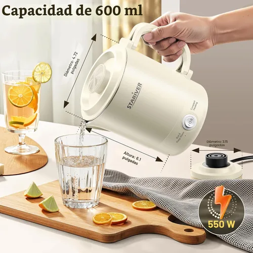 Miniatura 2 de Stariver Hervidor Eléctrico Portátil de Viaje, Hervidor Eléctrico Pequeño de 600ML con Asa Plegable, Hervidor de Agua Colapsable de Acero Inoxidable