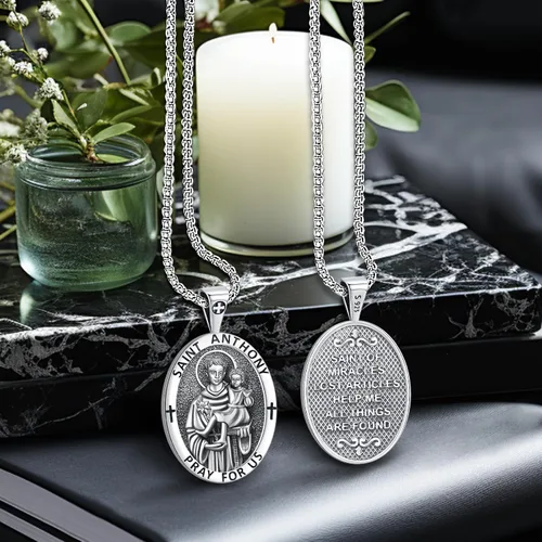 Miniatura 4 de Eusense Collar con colgante de San MiguelSan CristóbalSan BenitoSan JudaVirgen María MilagrosaCrucifijo de JesúsSan JoséSan Antonio para hombres