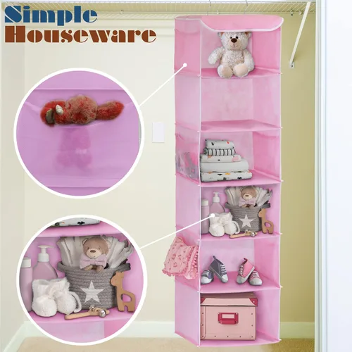 Miniatura 6 de Simple Houseware - Organizador colgante para clóset de 6 estantes, Rosa