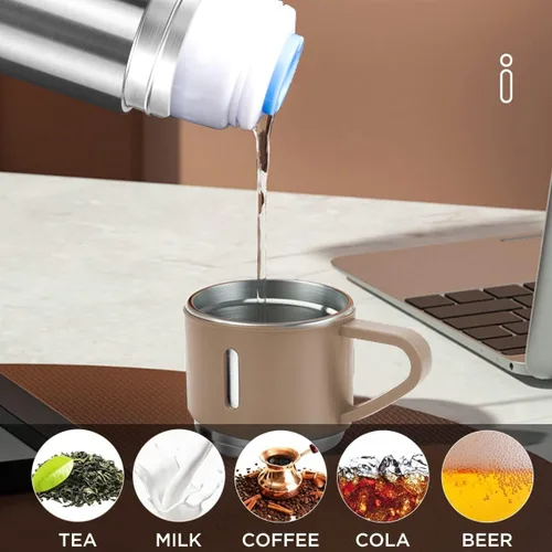 Miniatura 5 de Botella térmica de café, taza de viaje de acero inoxidable aislada al vacío, botella aislada de 16 onzas con taza para bebidas calientes y frías