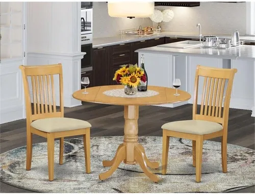 Miniatura 2 de East West Furniture DLPO3-OAK-C Dublin - Juego de 3 piezas que contiene una mesa de comedor redonda con gotas y 2 sillas de cocina de tela de lino