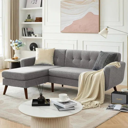 Miniatura 32 de Tbfit Sofá en Forma de L, Sofás Seccionales Modernos de Mediados de Siglo de 80" de Ancho, Sofás de 3 Plazas con Chaise Lounge Amplio, Sofá Beige