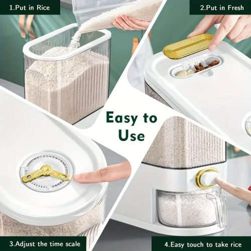 Miniatura 2 de Dispensador de arroz de 11.0 lbs/22.0 lbs – Contenedor grande de almacenamiento de despensa con taza medidora y marcas de tiempo Dispensador