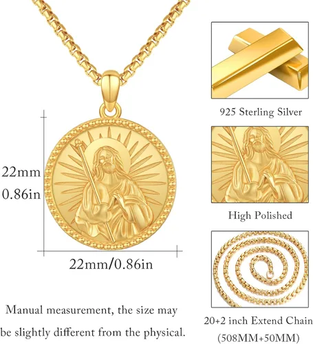 Miniatura 101 de Collar con colgante de plata de ley 925 con medalla de San Patrón, joyería religiosa para hombres y mujeres, con cadena de acero inoxidable 316L