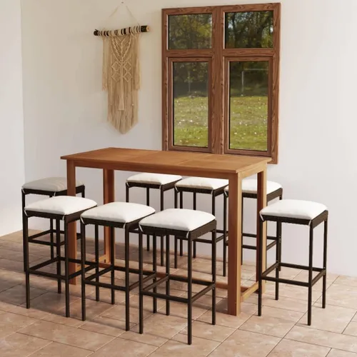 Miniatura 10 de Ensemble de Bar de Jardin 9 Pièces en Bois d'Acacia Massif Gris, Table Rectangulaire et 8 Tabourets avec Coussin Amovible Pour Terrasse, Jardin, Grey