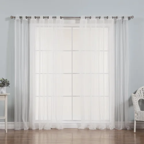 Miniatura 20 de Best Home Fashion juego de cortinas combinadas y mezcladas con estampado marroquí, para oscurecimiento de habitación, 4 unidades, arandelas