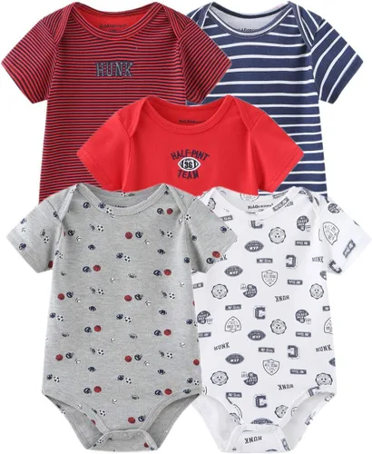 Kiddiezoom Mameluco unisex de algodón de una pieza para bebé recién nacido, 5 unidades