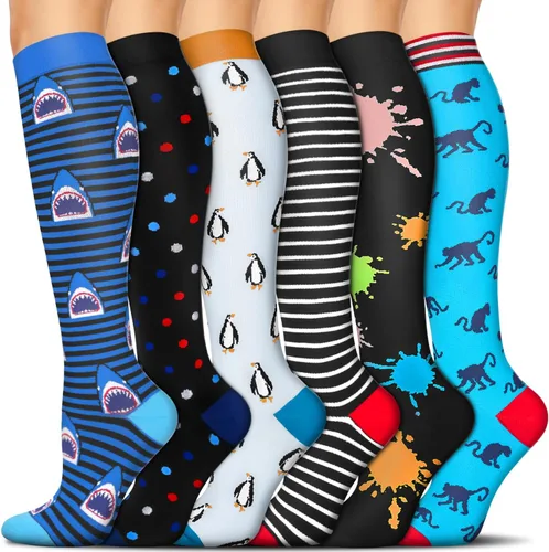 Miniatura 15 de SunFeeling - Calcetines de compresión para mujeres y hombres, 6 pares, brinda soporte a enfermeras, al correr, practicar atletismo y deportes