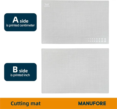 Miniatura 2 de MANUFORE Juego de alfombrillas de corte gris A3, A4, A5 con escala de centímetro y pulgadas, tabla de cortar autocurable con 5 capas de grosor