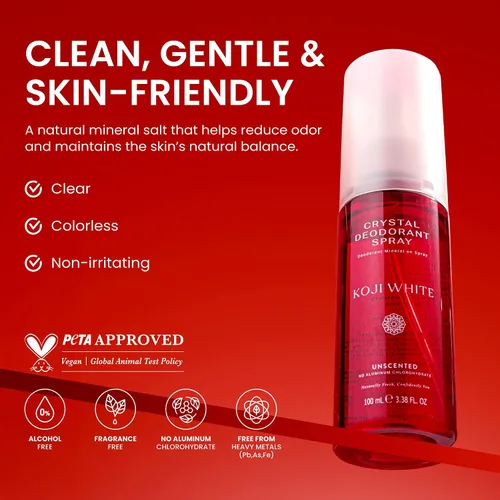 Miniatura 6 de Koji White Even Tone Desodorante Desodorante de sal en aerosol de cristal para mujeres, desodorante sin perfume para pieles sensibles, piedra