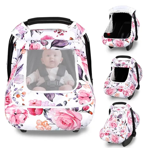 Miniatura 9 de Pea Pod Funda de Asiento de Automóvil para Bebé Niñas, Fundas de Asiento de Automóvil Infantil Arcoíris con Capota para Recién Nacidos, 2 Capas