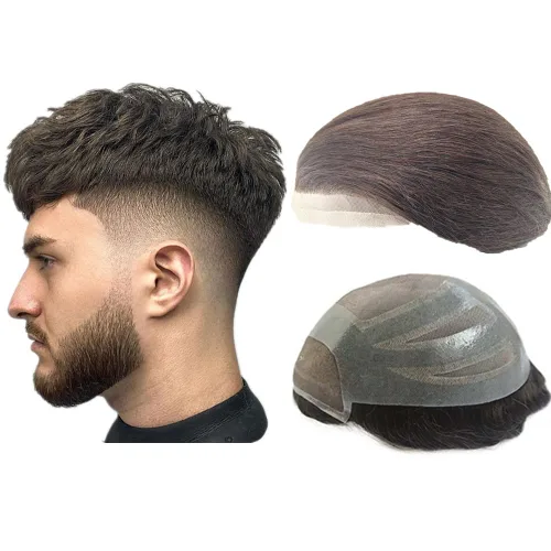 Miniatura 8 de N.L.W.- Peluquín para hombres, piezas de pelo para hombre Sistema europeo de reemplazo de cabello humano virgen para hombres, pieza de cabello