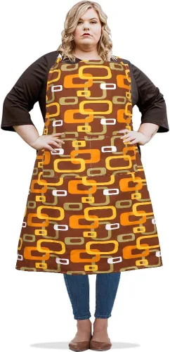 Miniatura 12 de Delantal de lona para mujer con 2 bolsillos, 39 x 38 pulgadas, delantales extra grandes XXL, A cuandros negros