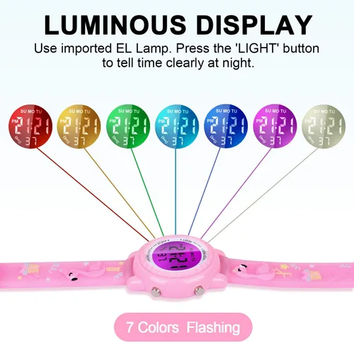 Miniatura 64 de Relojes LED impermeables para niños con alarma, juguetes para niños, regalos para niñas de 3 a 10 años