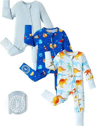 Miniatura 13 de PATPAT Baby Footies - Mameluco de viscosa de bambú para niños y niñas, con cremallera y suela antideslizante, ropa infantil con pies y sin pies