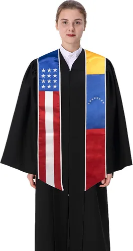 Miniatura 2 de GraduationMall Bandera de país Estola de graduación Bordado Faja para estudio a bordo de estudiantes internacionales