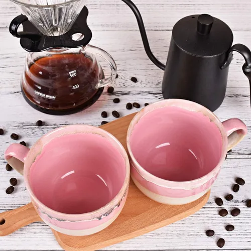 Miniatura 6 de Bosmarlin Juego de 2 tazas de café grandes de cerámica, tazas de café jumbo de gres para la oficina y el hogar, 16 onzas, aptas para lavavajillas