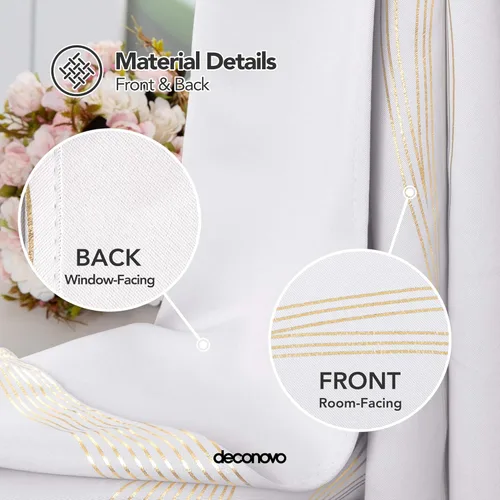 Miniatura 5 de Deconovo - Cortinas opacas con diseño dorado estampado y ojales, ondas/gris plateado claro, de 42 pulgadas de ancho x 84 pulgadas de largo Blanco