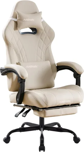 Silla de juegos con reposapiés y soporte lumbar de masaje, silla ergonómica para videojuegos, sillas de videojuegos de oficina con altura y respaldo