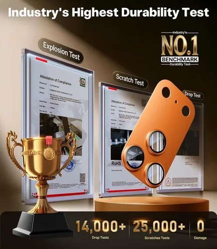 Miniatura 2 de TORRAS Protector de lente de cámara para iPhone 17 Pro, marco de metal con vidrio templado de grado militar 9H+, cobertura completa, arañazos, 12