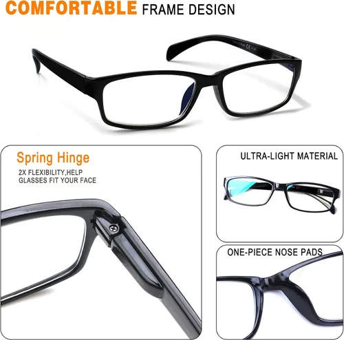 Miniatura 3 de JOSCHOO Gafas de lectura para computadora para mujeres y hombres, paquete de 6 lectores de bisagra de resorte con bloqueo de luz azul