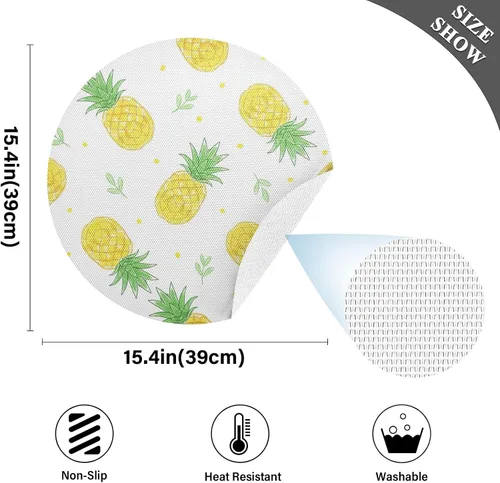 Miniatura 4 de Pineapples White Table Placemats, Heat Resistant Non Slip Dinner Placemats Round for Kitchen one sizex1