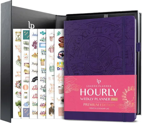 Miniatura 12 de Legend Hourly Planner PRO Premium – Agenda sin fecha con ranuras de tiempo – Organizador personal semanal, mensual y diario, A4 (negro)