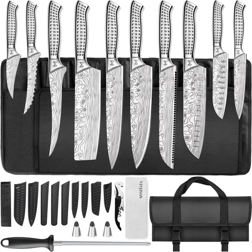 Miniatura 3 de MOSFiATA Juego de cuchillos de cocina, 17 piezas de cuchillos japoneses de acero inoxidable para cocina con bolsa de almacenamiento de tela Oxford