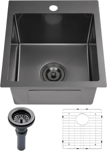Miniatura 11 de Fregadero de cocina empotrable de 25 x 22 pulgadas, fregadero de cocina de acero inoxidable níquel cepillado de montaje superior de un solo Blanco
