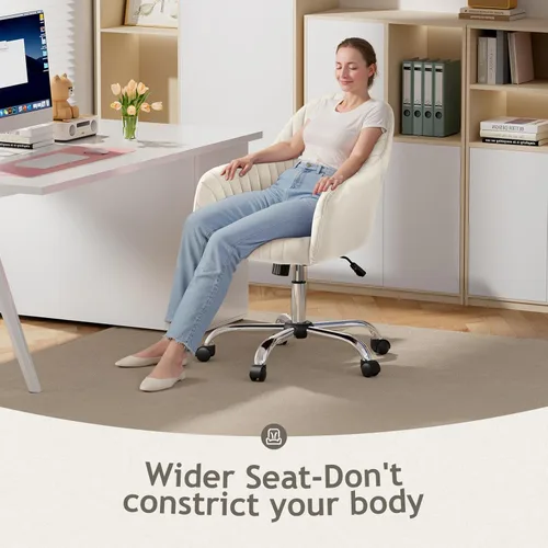 Miniatura 8 de Warmiehomy Silla de escritorio de terciopelo para oficina en casa, silla de trabajo giratoria ajustable moderna, sillas de tocador para mujeres
