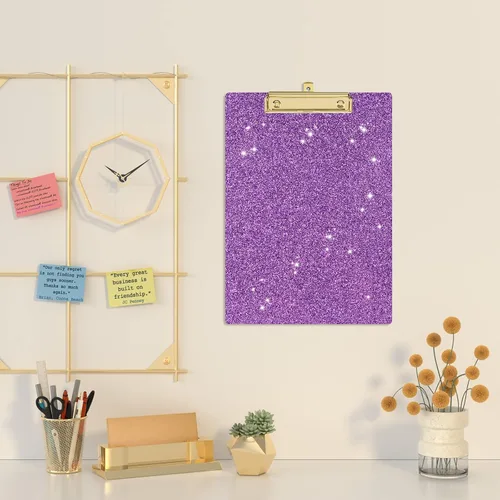 Miniatura 6 de Piasoenc Portapapeles acrílicos, tablero de clip con purpurina de moda con clip dorado de perfil bajo, diseñado para uso en el aula, la escuela