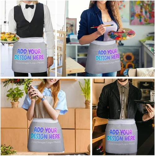 Miniatura 84 de AXKEUDO Delantal personalizado con bolsillos, delantales de cintura para camarera para cocinar en casa, restaurante, servir trabajo