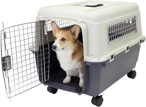 Miniatura 15 de SportPet - Jaula de viaje para perros con puerta de alambre aprobada por aerolíneas, de plástico duradero con ruedas extraíbles, plegable, cuencos
