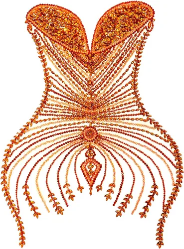 Miniatura 2 de Parches de cristal con cuentas grandes hechos a mano con diseños de apliques de diamantes de imitación para vestido formal de baile (L10-naranja)