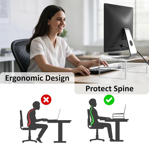 Miniatura 3 de Egchi Soporte Elevador de Monitor de Acrílico, Soporte Elevador de Monitor de Computadora Transparente de 2 Niveles para Oficina en Casa y Negocios
