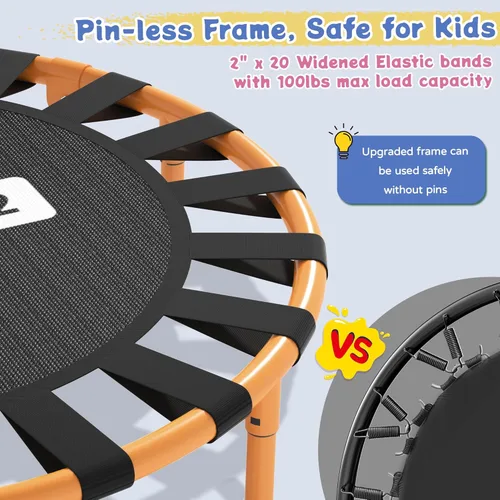 Miniatura 5 de 3FT Toddler Trampoline with Adjustable Handlebar, 36" Foldable & Spring-Free, Mini Kids Indoor Outdoor Trampoline for Ages 1-6, Noiseless Jumping