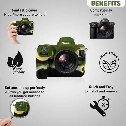 Miniatura 3 de Nikon Z8 - Funda protectora de goma de silicona para cámara, compatible con Nikon Z8 (verde militar)