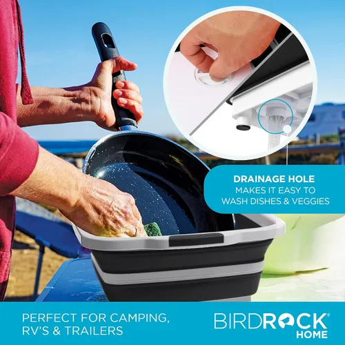 Miniatura 6 de BIRDROCK HOME Tina plegable grande de preparación para barbacoa con tabla de cortar, organizador de parrilla multifunción con colador y tapa, cuenco