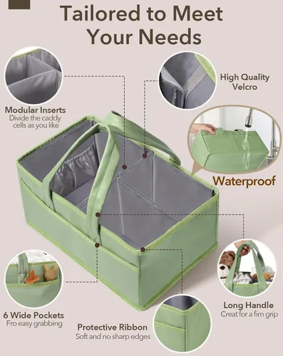 Miniatura 4 de URMYWO Organizador de Pañales - Organizador de Pañales Impermeable para Bebé con Asa, Organizador de Guardería Portátil Cesta de Almacenamiento
